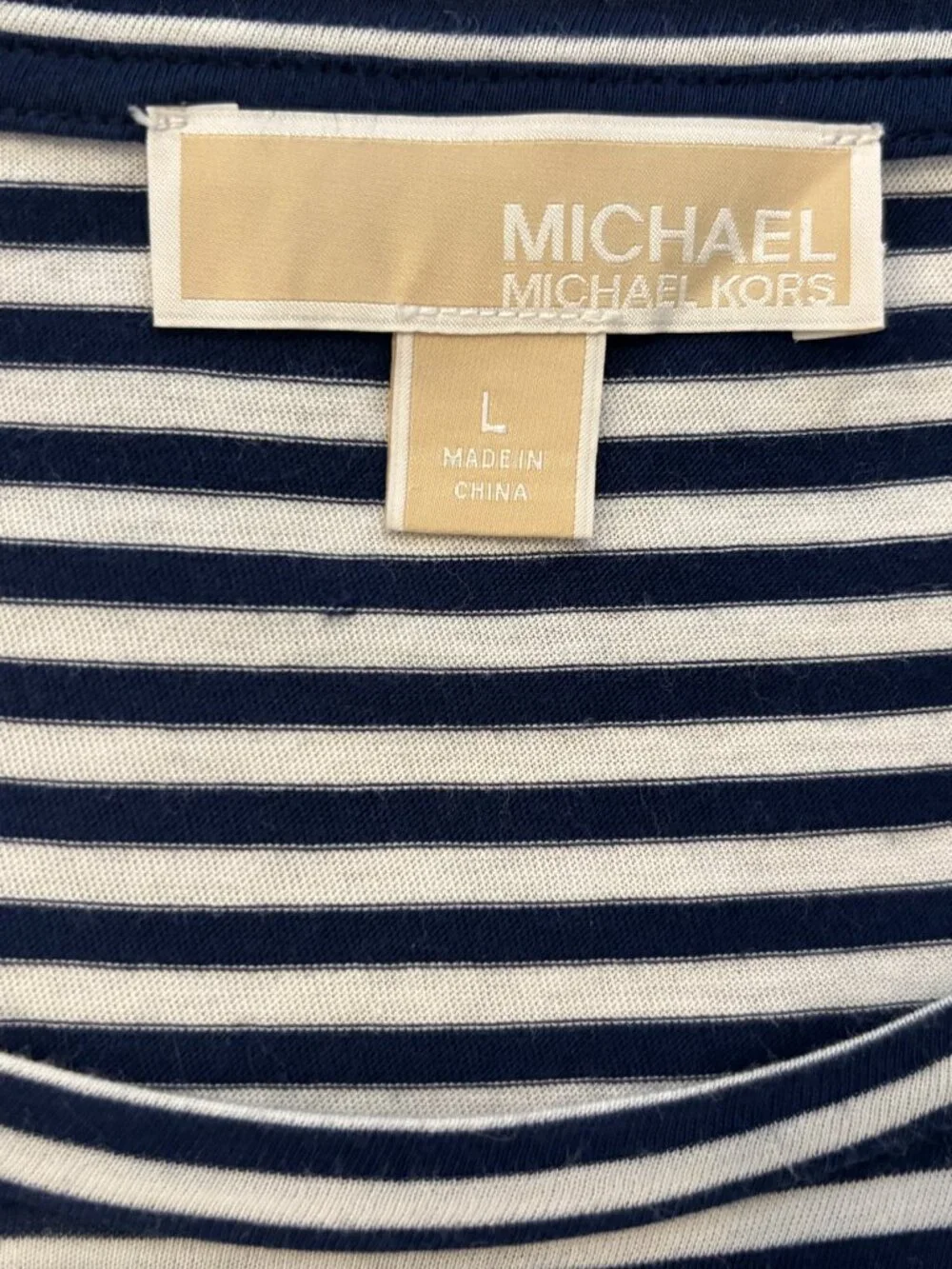 Striped Shirt - Striped Blouse - Navy Blue & White - Size L - Michael Kors